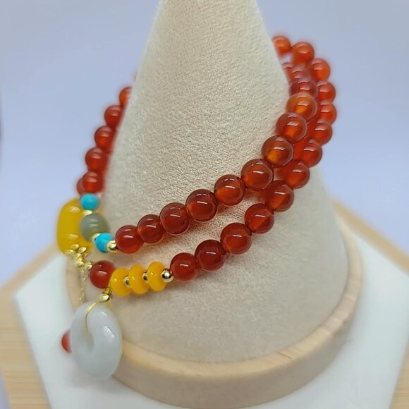 Genuine Natural Red Agate and Charm Double Layer Bracelet with Certificate - Picture 3 of 6